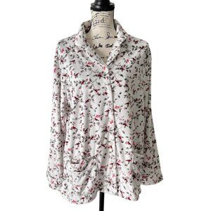 Lanz Of Salzburg Womens Floral Button-Up Pajama Top Flannel Cardinal Size M NEW